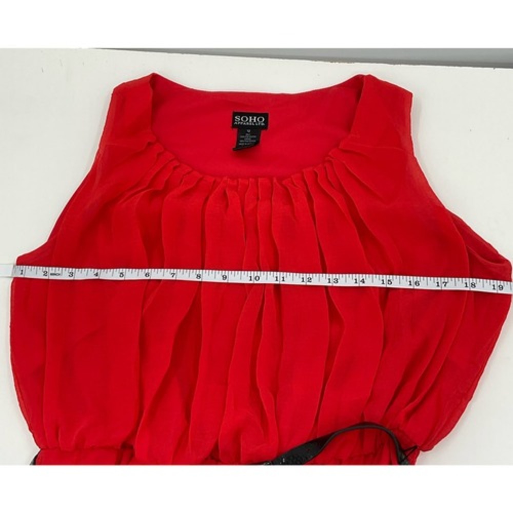 SOHO Apparel Ltd Red Sleeveless Pleated Neck Belted Chiffon Dress Size 12 P69 - Picture 4 of 6